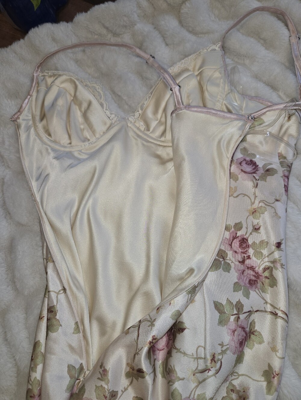 House of CB Felicity [Size XS] Floral Ivory Satin Lace Midi Coquette Dress - Picture 9 of 15